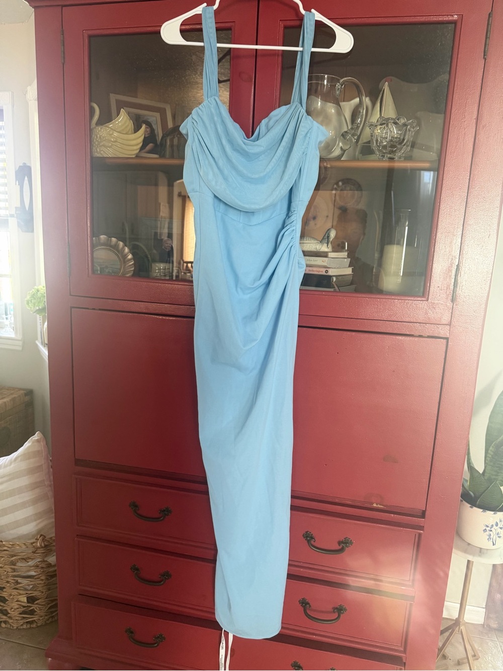 Lucy in the Sky Sky Blue Cowl Neck Midi Dress